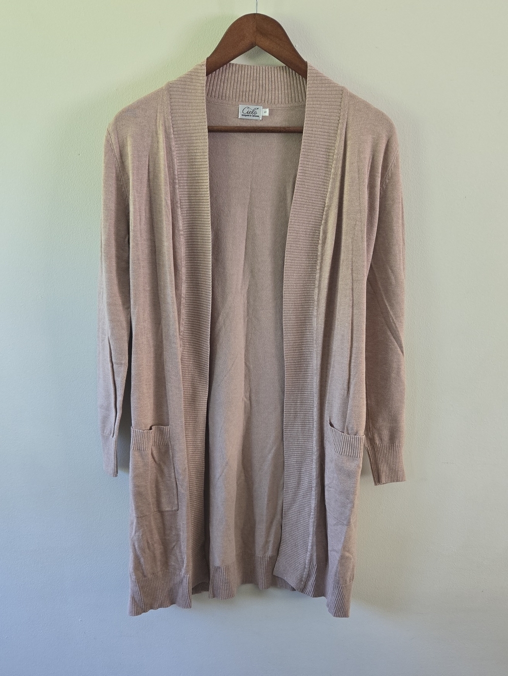 Cielo Ribbed Open Front Duster Cardigan Beige Small